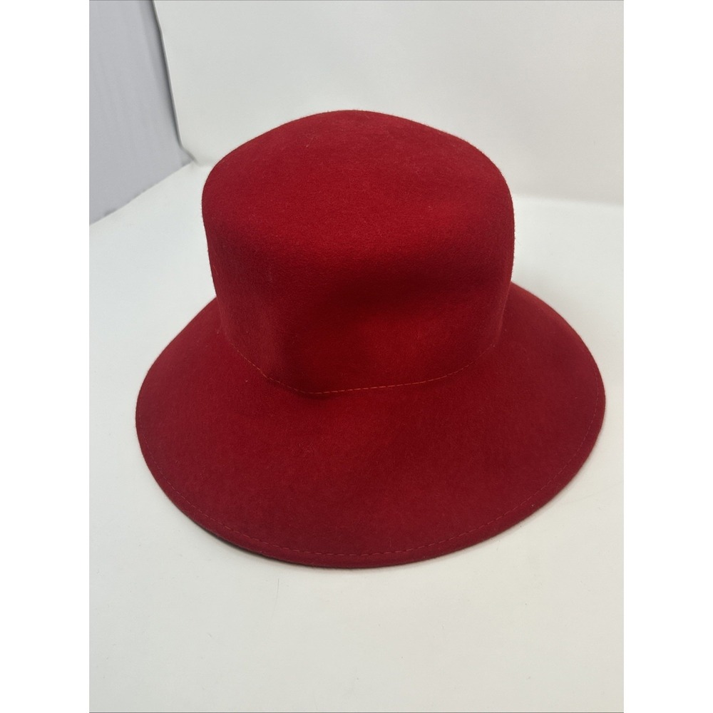 Vintage Amanda Smith Red Wool Hat Made in Italy Cloche Bucket Bowler 90s Felt